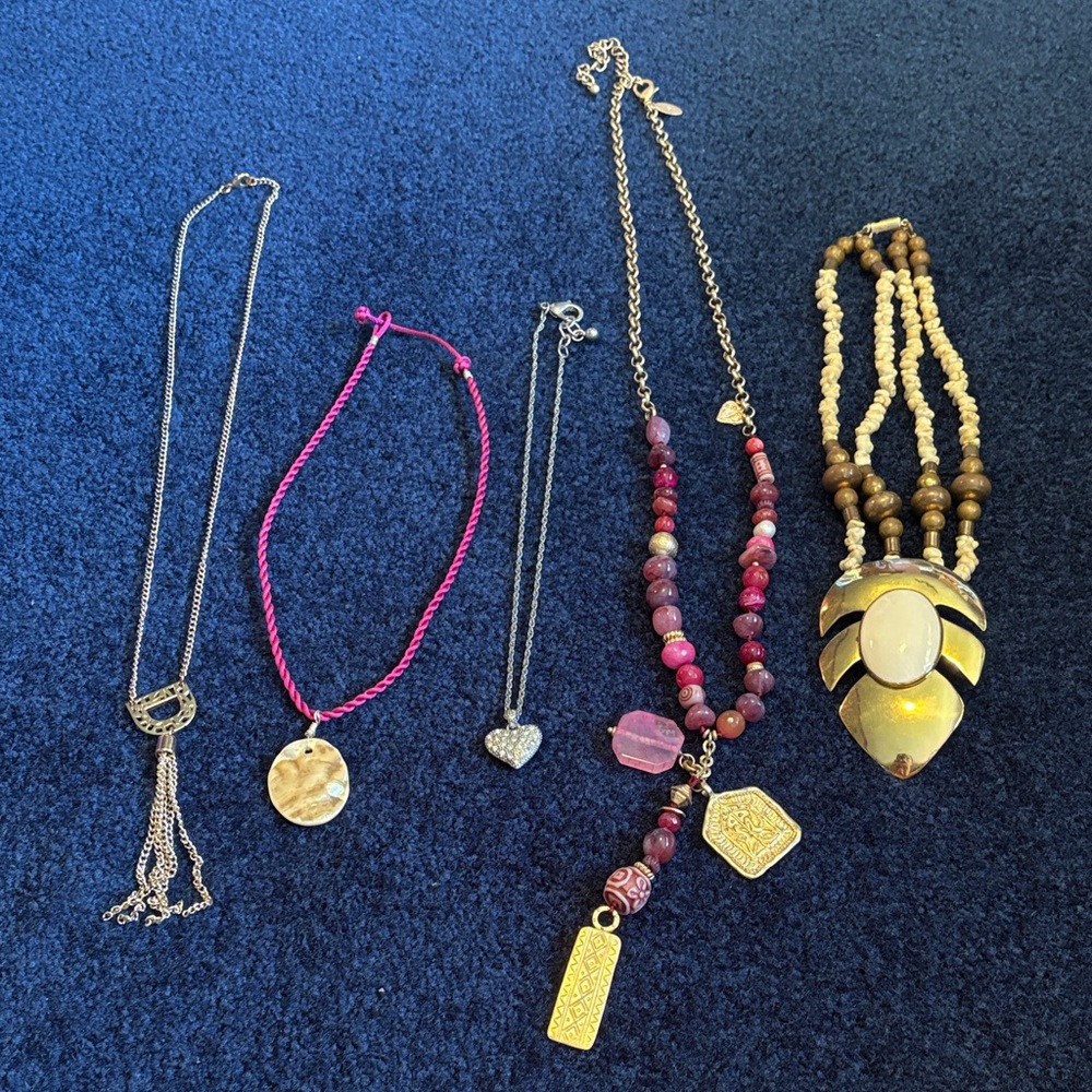 Gold and Pink Beaded Necklace Set